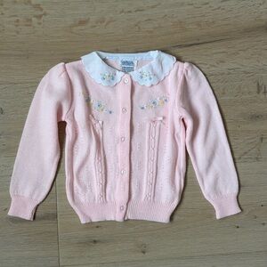 Carriage Boutiques Baby Pink Cardigan Sweater Floral Vintage Toddler 18M*K10